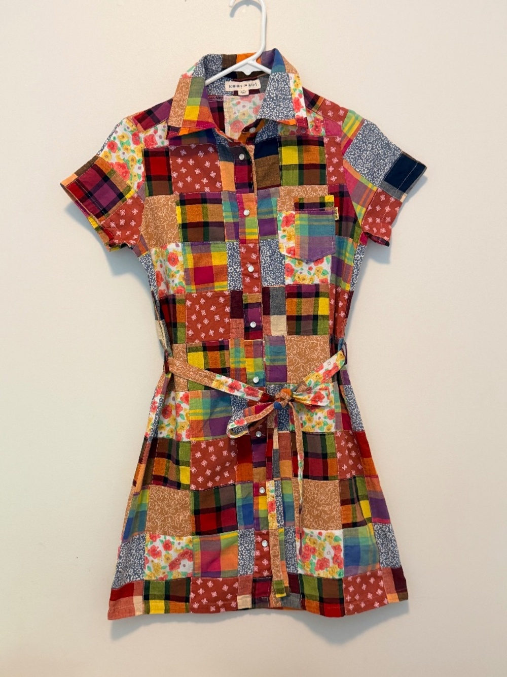 Tommy = Girl Colorful Patchwork Shirt Dress Size S Made in Japan
